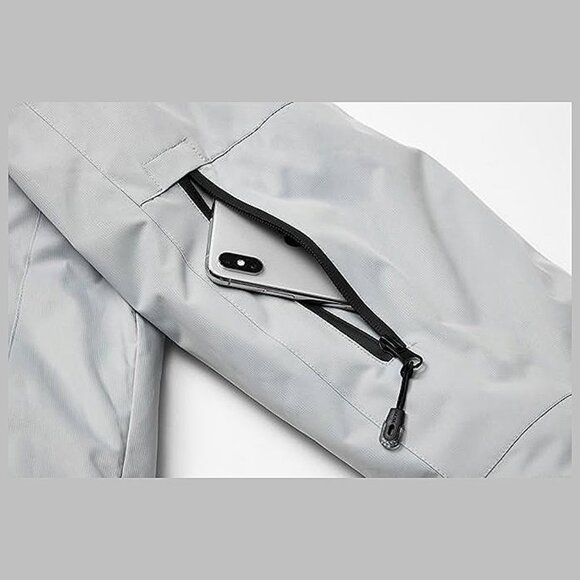 Men's Waterproof Ski Jacket Warm Winter Snow Coat Mountain Light Grey-078 - Picture 7 of 9